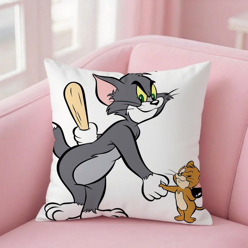 Husa de Pernă Amuzantă Desen Animat T-Tom și J-Jerry Pătrată Imprimare Față-Verso Pluș Scurt Husă Pernă Canapea Dormitor Noptieră