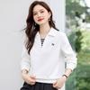 Women S Polo Neck Fake Two Piece Slim Fit Long Sleeve Hoodie Spring Autumn Casual Top