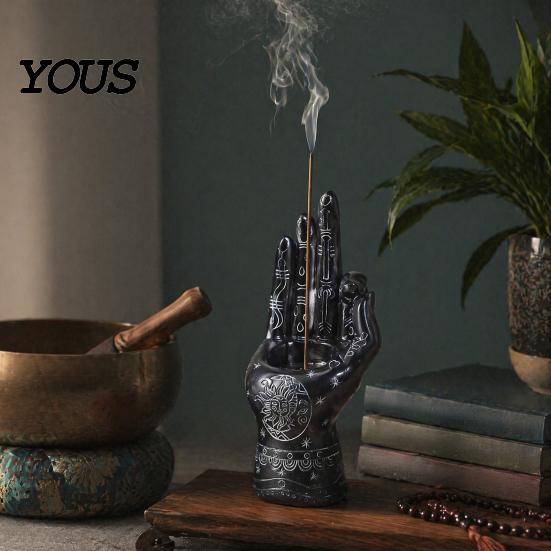 Resin Hand Statue for Meditation Palmistry Incense Holder, Statue, Decorative Holder Stick Ancient Mystical Palm Sculpture Home Table