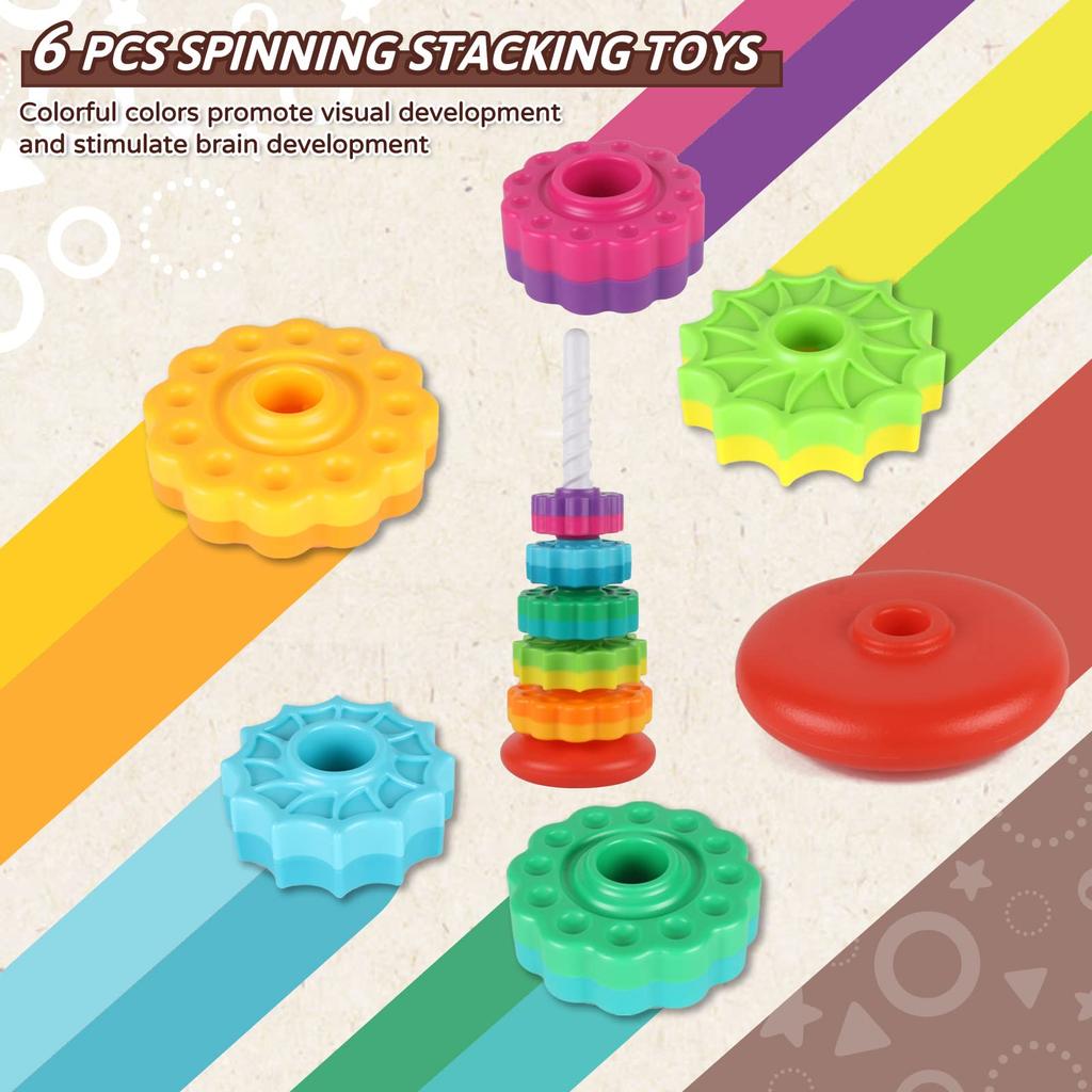 Torre Arcobaleno Rotante per Bambini Piccoli Torre Piramidale Impilabile Rotante Tazza Giocattolo Educativo Montessori Puzzle Sensoriale Regalo per Bambino
