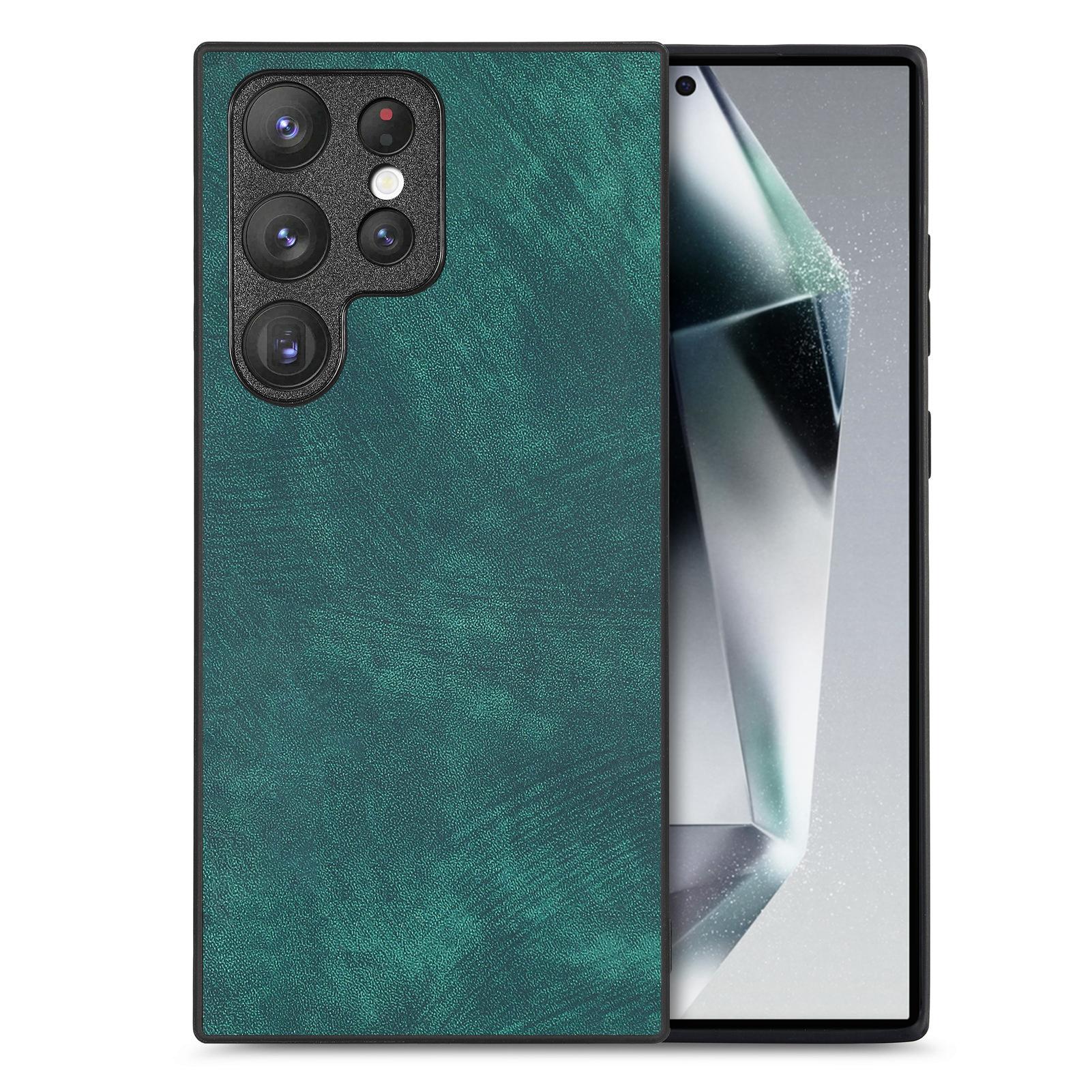 

Для Samsung Galaxy S23 Ultra Чехол Противоударный Тонкий Ретро Кожаный Чехол на Заднюю Панель Телефона Green