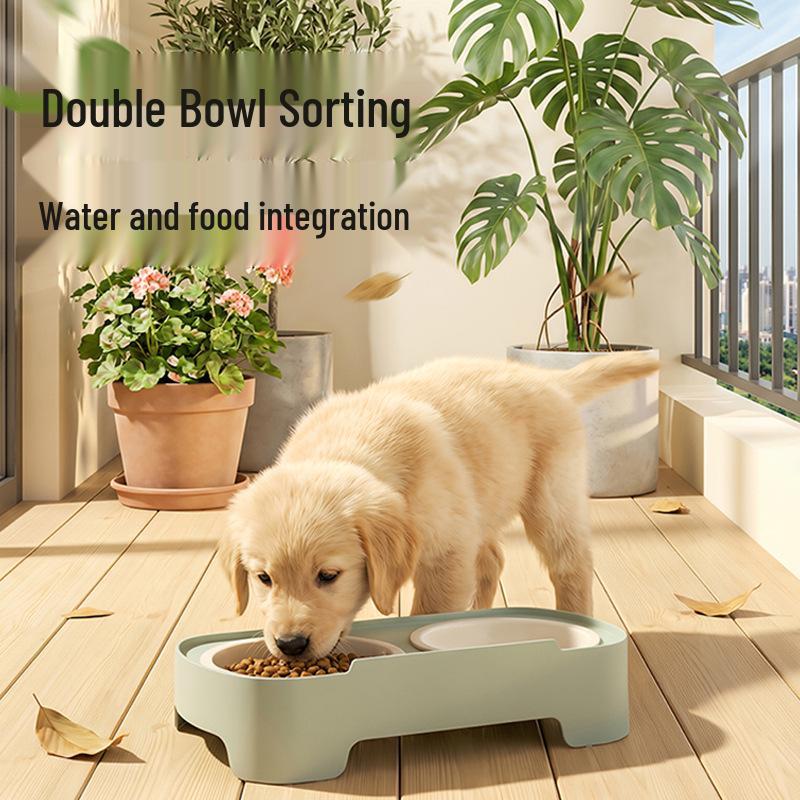 Eco-friendly Double Cat & Dog Bowl: Slanted Design for Cervical Protection - Food & Water Bowl