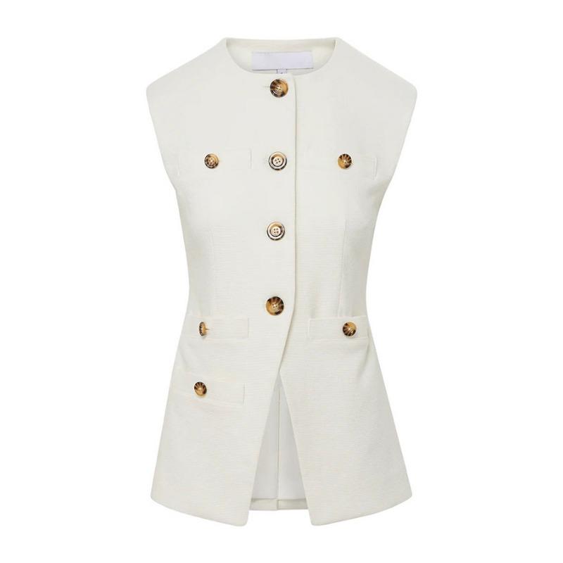 Women's New Casual Solid Colour Sleeveless Multi-button Jacket Coat