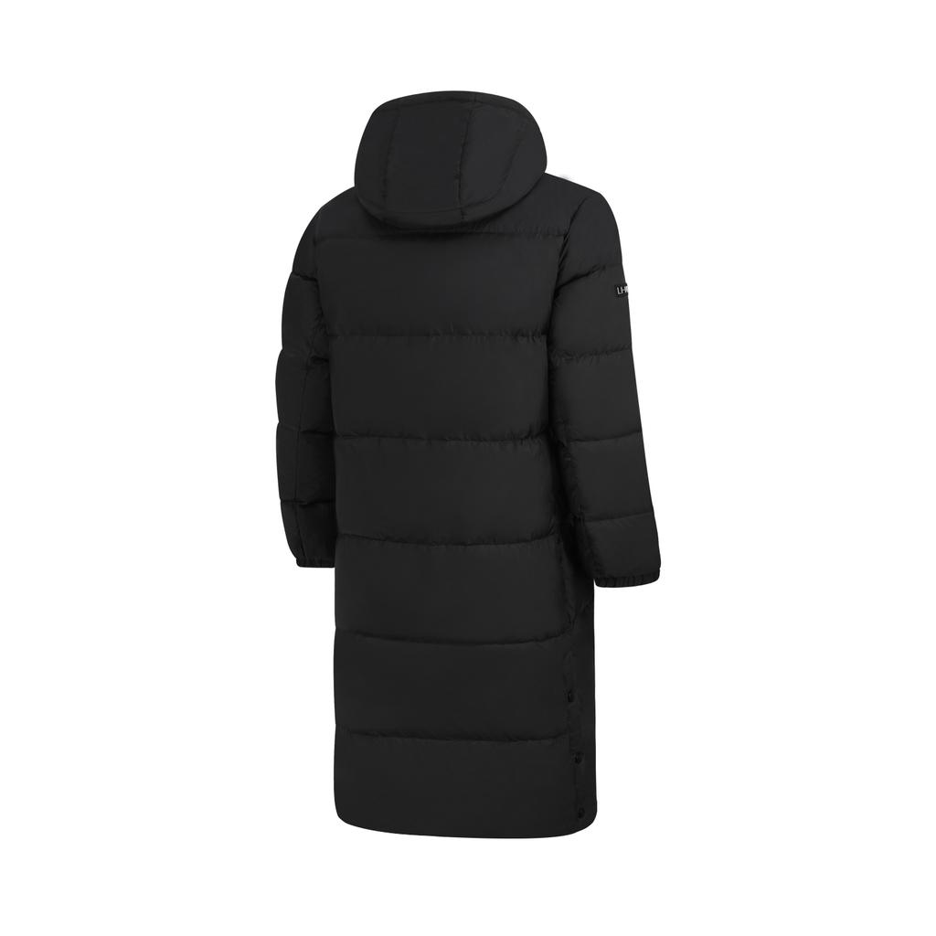 Li Ning Fitness Series Logo Print Mid-Length Hooded Warm Down Jacket Men Outerwear Black AYMT257-1