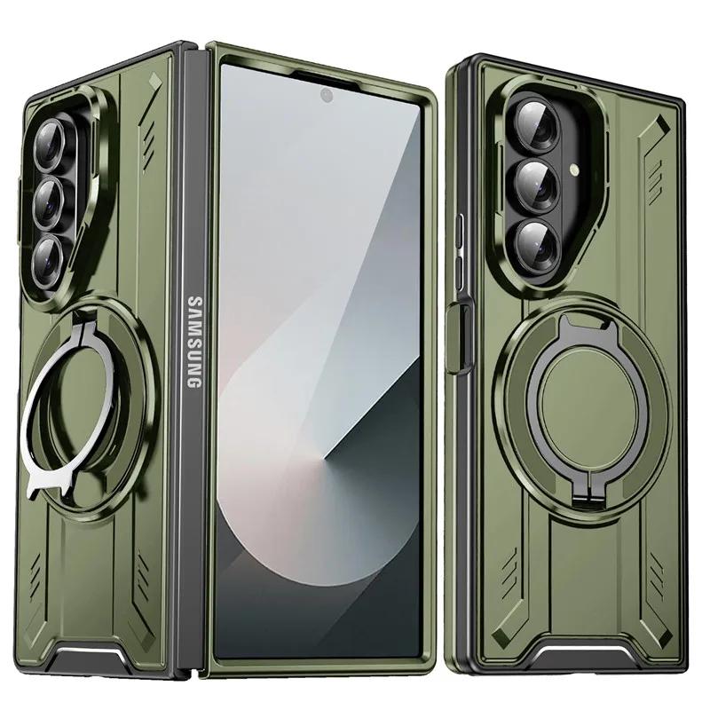 

Бронированный чехол для Samsung Galaxy Z Fold 7 5G с защитой камеры-слайдера, чехол для телефона для Galaxy Z Fold 6 с магнитной подставкой-кольцом Galaxy Z Fold7 зелёный
