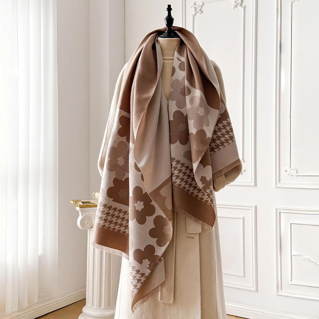 2025 New Elegant Ladies' Pashmina Jacquard Cashmere Scarf Winter Thick Warmth Two-Sided Shawl Coldproof Windproof Blanket Scarf