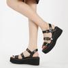 Plus Size 35-43 Vintage Gothic Punk Style Rivet Thick Bottom Platform Sandals 2025 Summer Med Heels Wedges Shoes for Office Mom