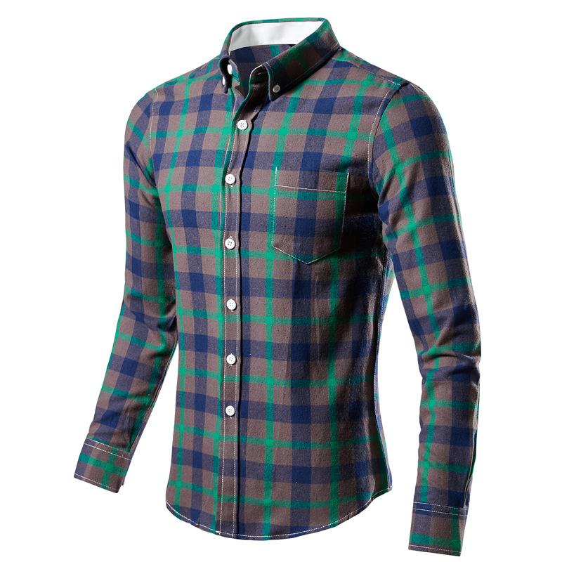 Men's Shirt New Men's Trend Casual Four-Color Plaid Shirt Long Sleeve Shirt Shirt Men's Clothing