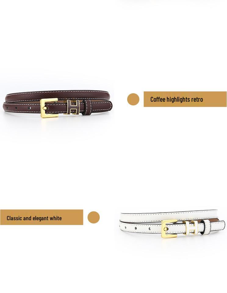 Women's Genuine Leather Thin Fashion Belt - Versatile Decorative Ins Style Waistband for Jeans
