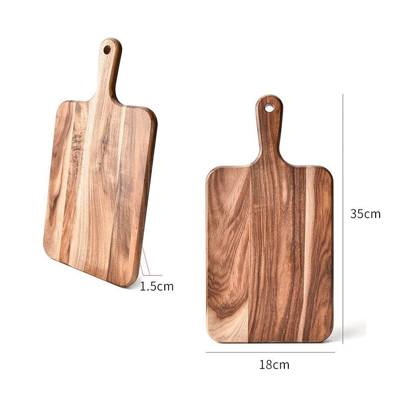 Acacia Wood Cutting Board with Handle - Hangable Chopping Board for Fruits & Steaks, Perfect for Kitchen or Photography Props.