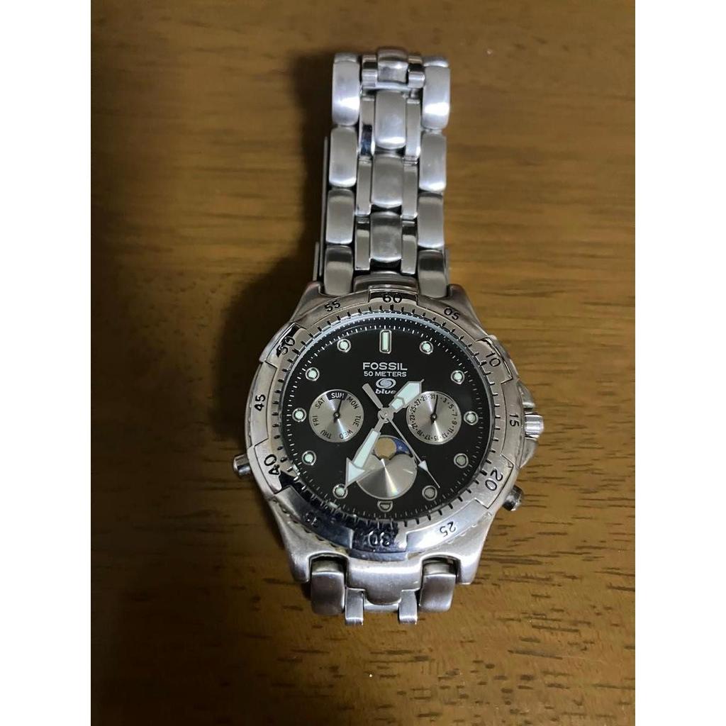 Used FOSSIL Chronograph Moon Phase Watch - 1990s Vintage Item *Battery Replaced and Internally Cleaned