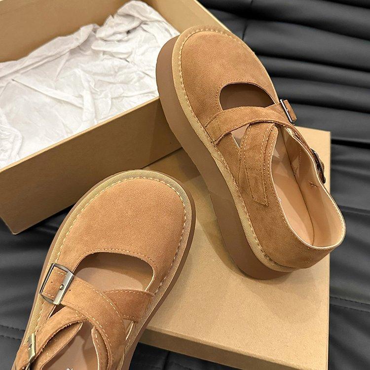 Retro French versatile thick-soled shallow-mouth single shoes women's 2025 new summer skirt round head height Mary Jane shoes