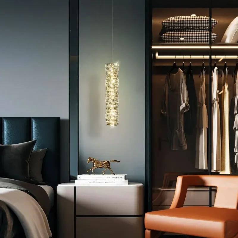 Luxury Crystal Pendant Light Small Chandelier Bedroom Bedside Lamp Postmodern Minimalist Single-Head Living Room Decor
