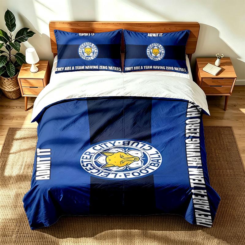 Leicester City FC (14) Ensemble de 3 pièces adapté aux chambres principales doux et confortable un cadeau idéal pour la famille et les amis Comprend une housse de couette et deux