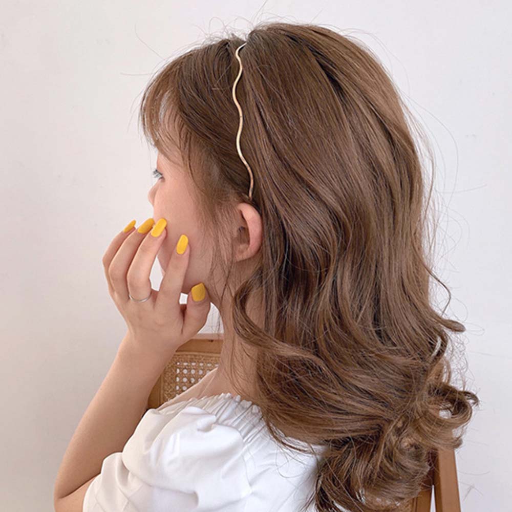 

1pcs Gold Daily Women Geometric Dropping Oil Thin Headbands Wave Bending Hairbands Metal Headdress gold-wave