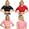 S-3XL Femei Impermeabil Lucios Crop Top Mânecă Scurtă Pulover Vinil Tricou pentru Plajă Rave Clubwear Nevoi Speciale