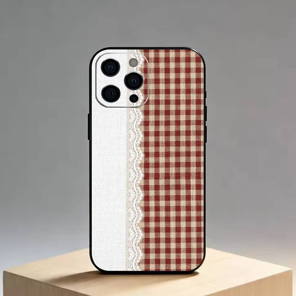 Lace patchwork grid Phone Case Silicone Soft For IPhone 17 16 15 14 13 12 11 X XR Plus Pro Max Plus