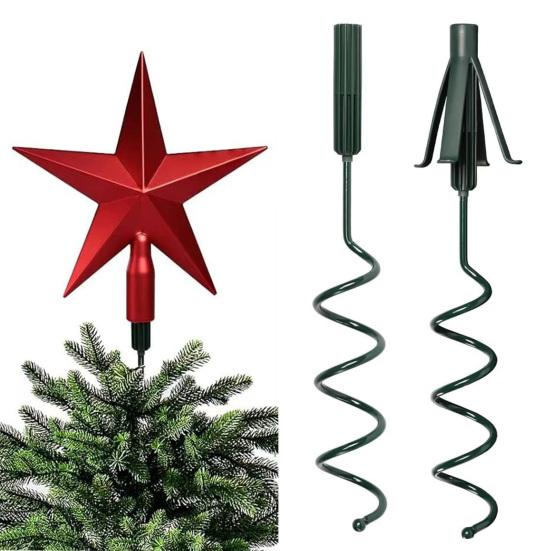 Christmas Tree Topper Holder Universal Twist-on Tree Topper Stabilizer Plastic Green Support Rod with Adjustable Attachments for Stabilizing