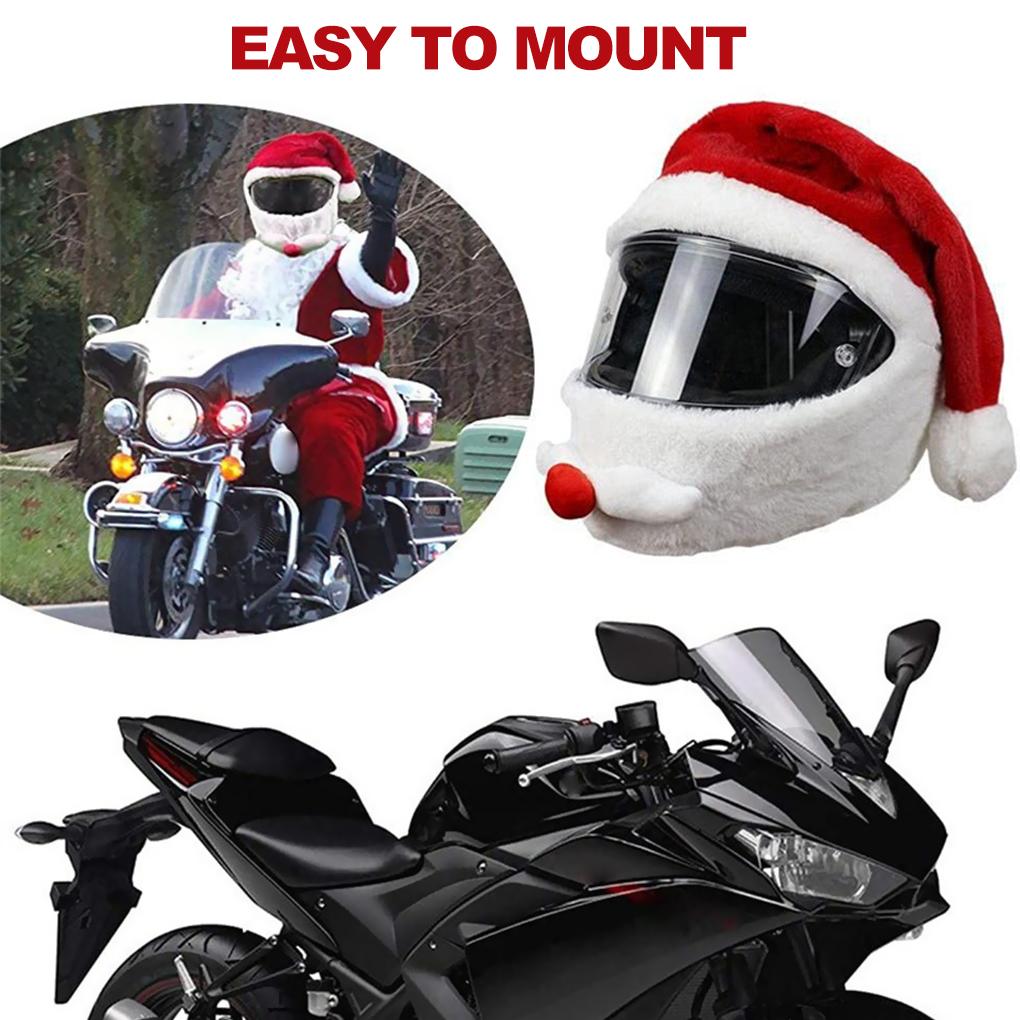 Universal Motorcycle Christmas Helmet Cover Cartoon Elk Santa Claus Fluffy Plush Set Christmas Cosplay Splicing Head Cover
