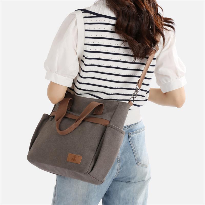 Women's Large Capacity Tote Bag Retro Student Crossbody Bag Canvas Shoulder Bag