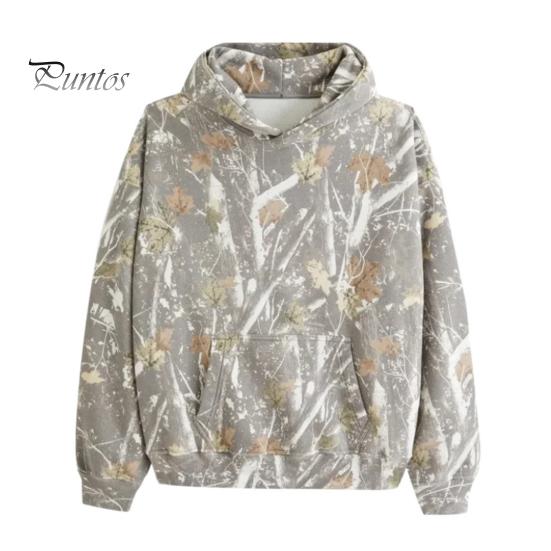 

Женская толстовка с капюшоном и большим передним карманом, камуфляжный принт в виде кленового листа, свободный спортивный топ с капюшоном, повседневный стиль, спортивная одежда для путешествий и активного отдыха XL I