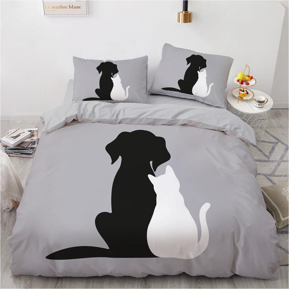 Dog Cat King Queen Duvet Cover Pet Kitty Puppy Bedding Set For Kids Teens Adults Lovely Animals Blue Soft 2/3pcs Quilt Cover
