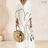 Plus Size Women V Neck 3 4 Sleeve Maxi Dress Soft Chic Casual Holiday Street Gown