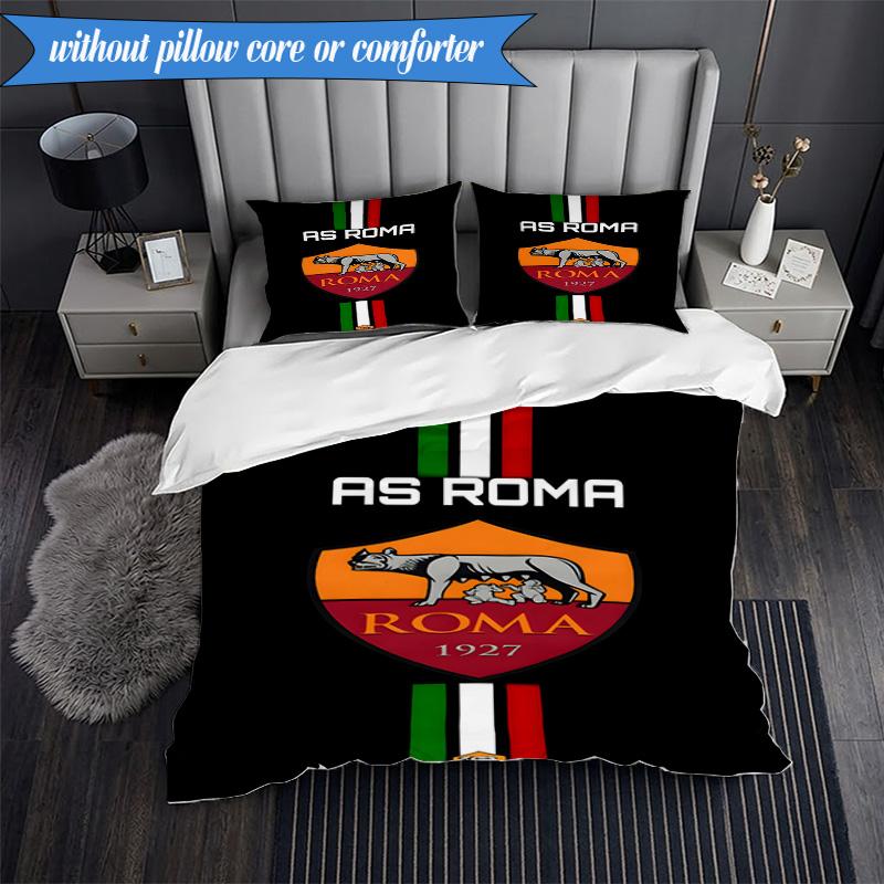 3PCS AS Roma1 Football club Printed Soft Bedding Set,Including 1pc Duvet Cover And 2pcs Pillowcases Perfect for Bedroom, Dormitory, Fan gift