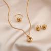 3Pcs/Set Gold-Color Ball Shape Jewelry Trendy Twist Lucky Knot Adjustable Rings Necklace Earrings For Woman Party Wedding Gifts