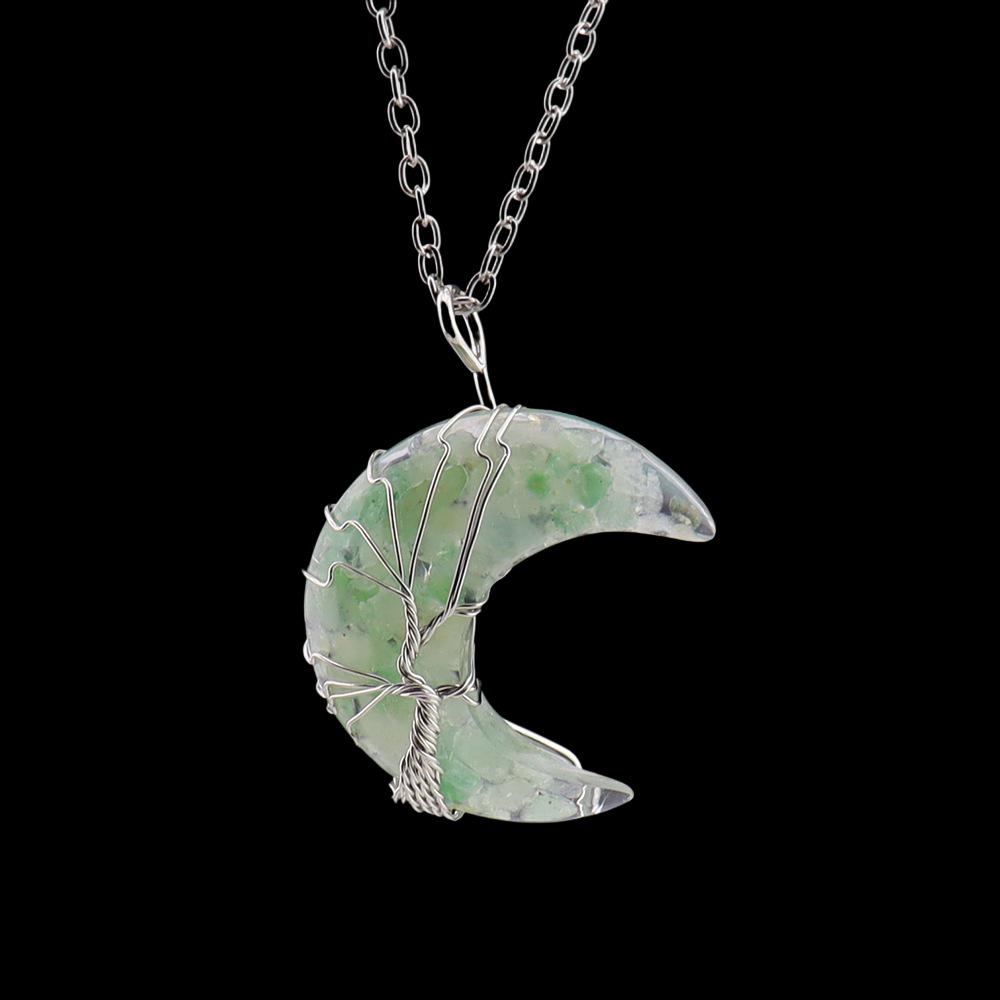Natural Crystal Crescent Moon Pendant – Tree of Life Necklace