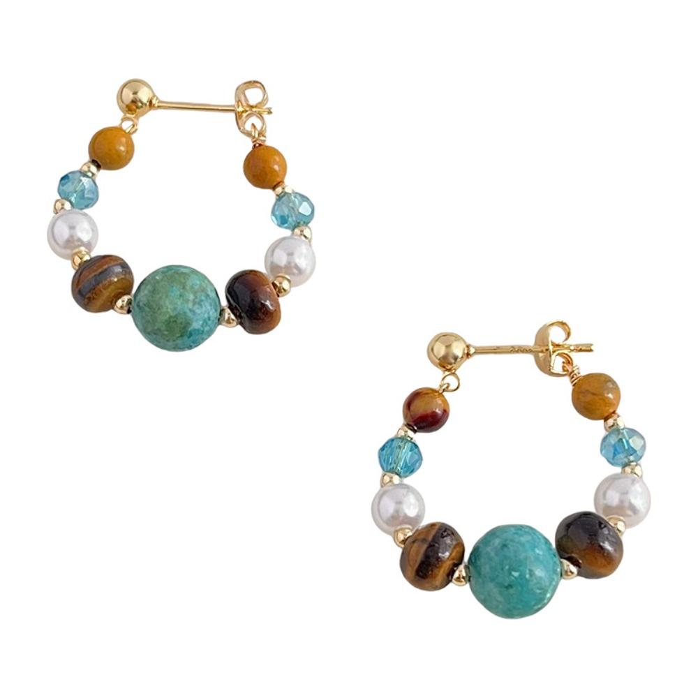 Pearl Beaded Earringdrop Water Droped Vintage Hoop Earrings Fashion Faux Turquoise Earrings  Women