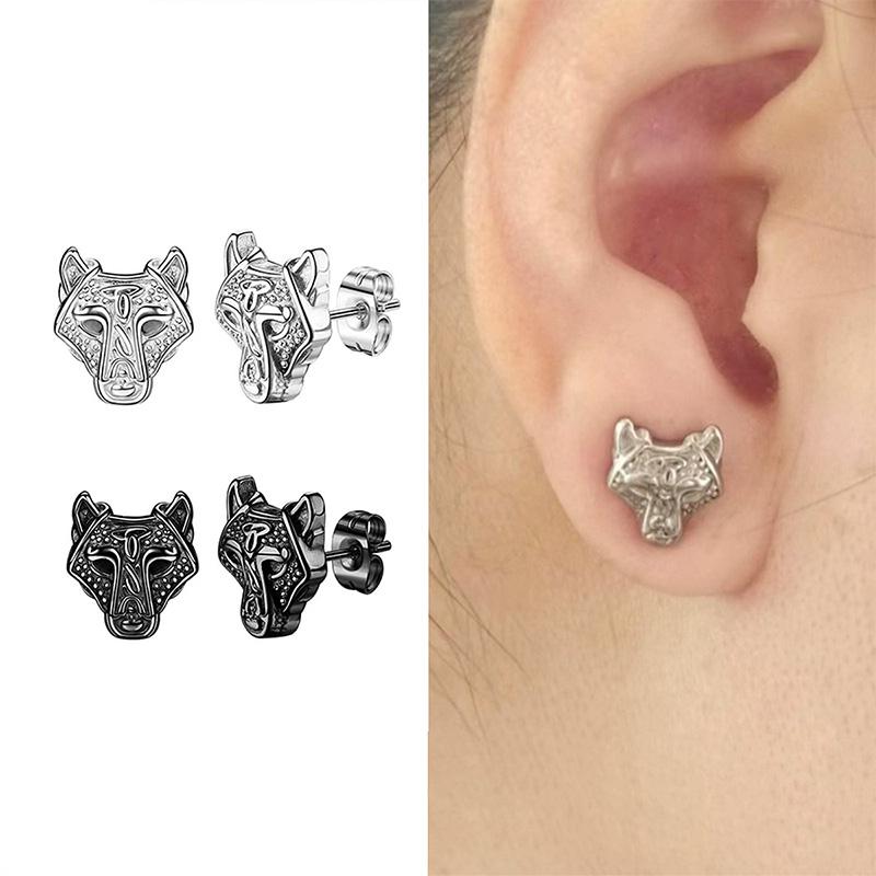 1 Pair Gothic Viking Rune Stud Earrings For Women/Men Stainless Steel Cubic Zirconia Rock Punk Piercing Jewelry