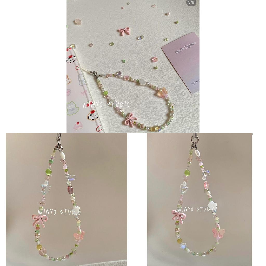 Spring Day Bow Pearl Bead Phone Strap With Pvc Cord For Women And Men