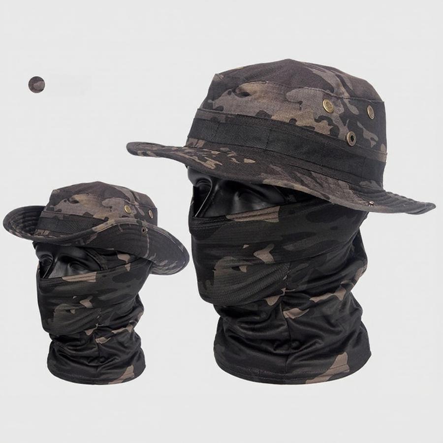 2pc Camouflage Breathable Full Coverage Bucket Hat&Balaclava Headwear Set,Suitable For Outdoor Fishing,Cycling,Hiking,Camping