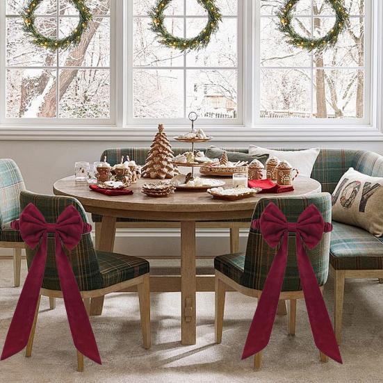 Weihnachts-Samt-Stuhlschleifen 11,8" x 29,5" Burgunder Stuhlschleifen zum Binden für Weihnachtsbankett Hochzeit Geburtstagsfeier Esszimmerdekoration