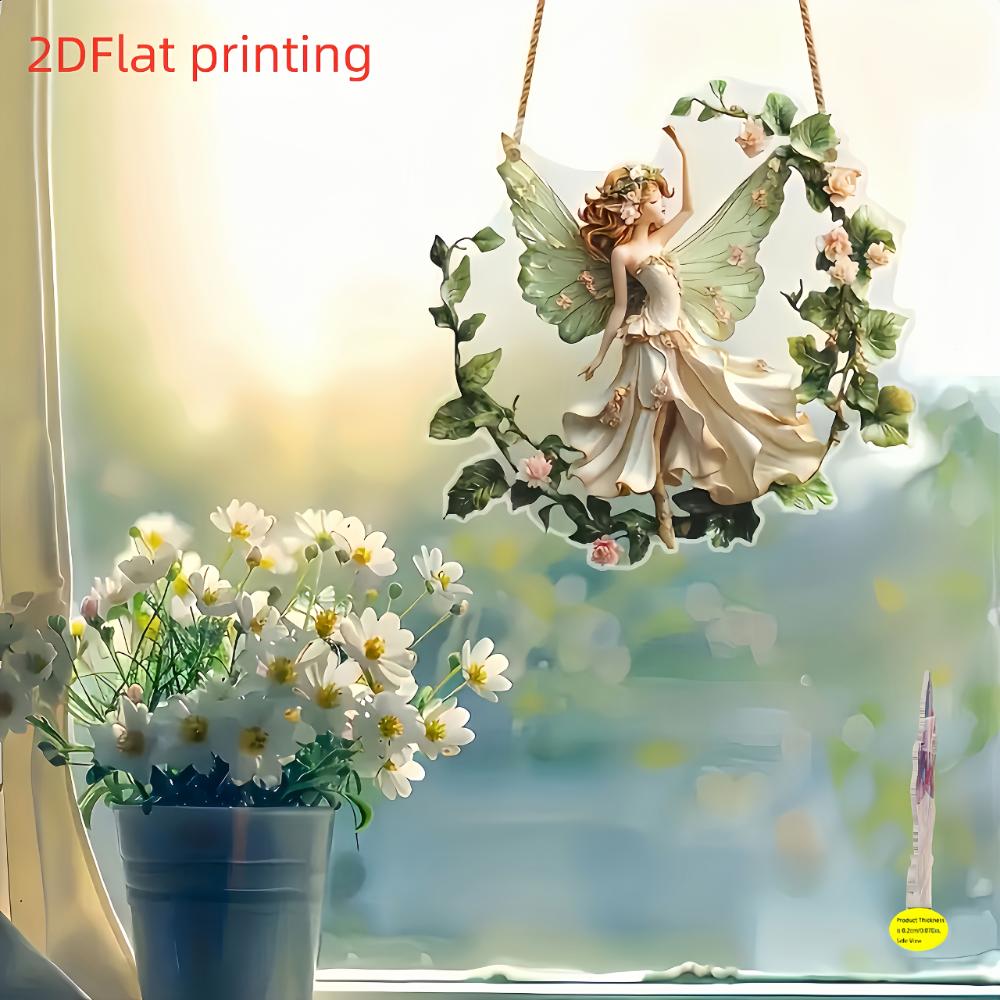 Coroniță de Crăciun boemă plată 2D, pandantiv cu luminițe de zână, design rafinat cu flori și zâne, decorațiune de sărbători pentru grădinărit acasă, cadoul perfect