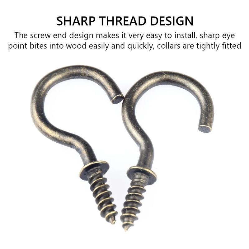 200Pcs Mini Screw-in Hooks Iron Hanger for Outdoor String Lights Ceiling Hanging Plants Mug Arts Decorations Cup Extend DIY Hook