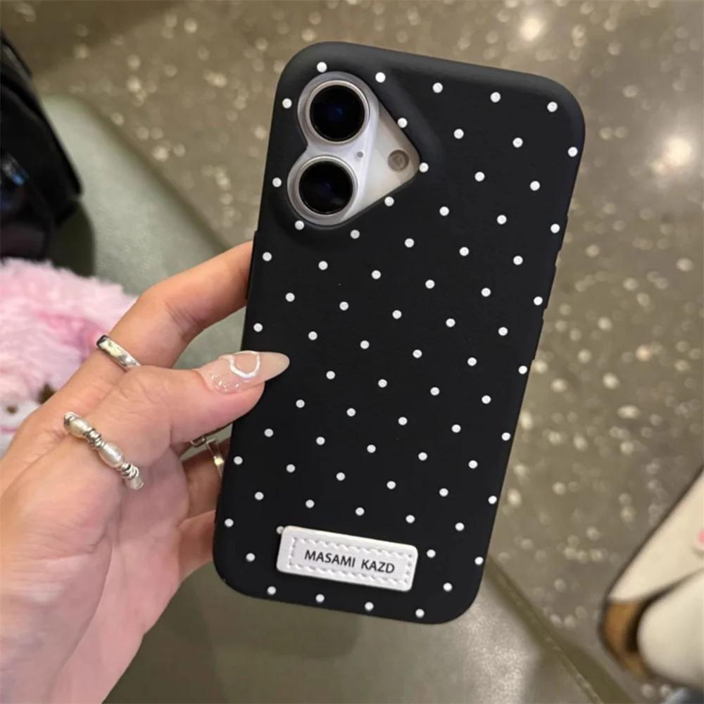 Korean Cute Love Heart Shape Camera Dots Leather Case For iPhone 17 Air 16 Pro 15 14 13 12 Pro Max Japan Kawaii Girl Soft Cover