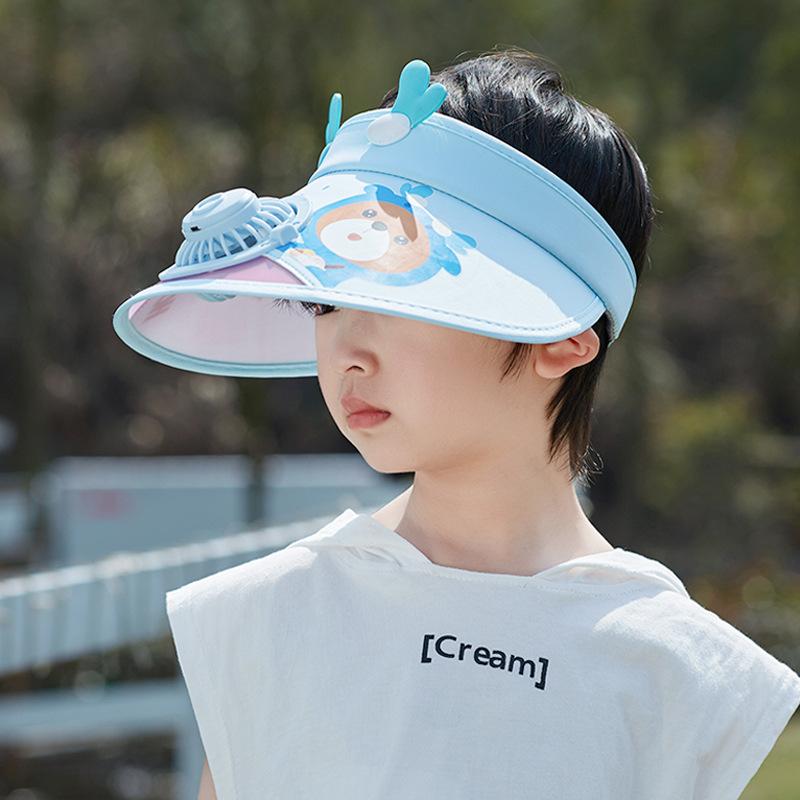 1125 children's hat summer outing with fan empty top hat cartoon cute boys and girls outdoor sun hat