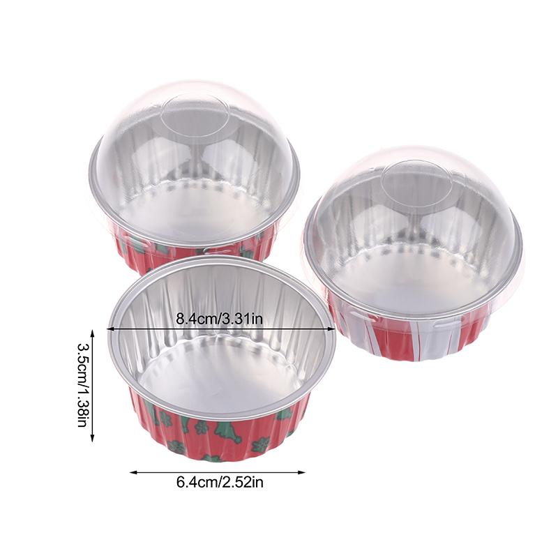 10Pcs Reusable Aluminum Foil Cup With Lid Pudding Cake Mold Air Fryer Tinfoil Box Baking Tray Tinfoil Cups Baking Pastry Tools