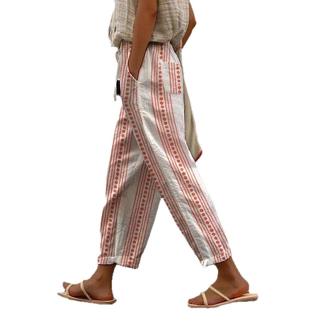 Women's Colorful Striped Wide Leg Pants with Drawstring Waist