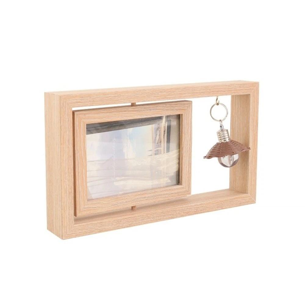Double-Sided Wooden Picture Frame Rotate Square Flip Photo Frame Creative Hollow Commemorative Photo Frame Decoration