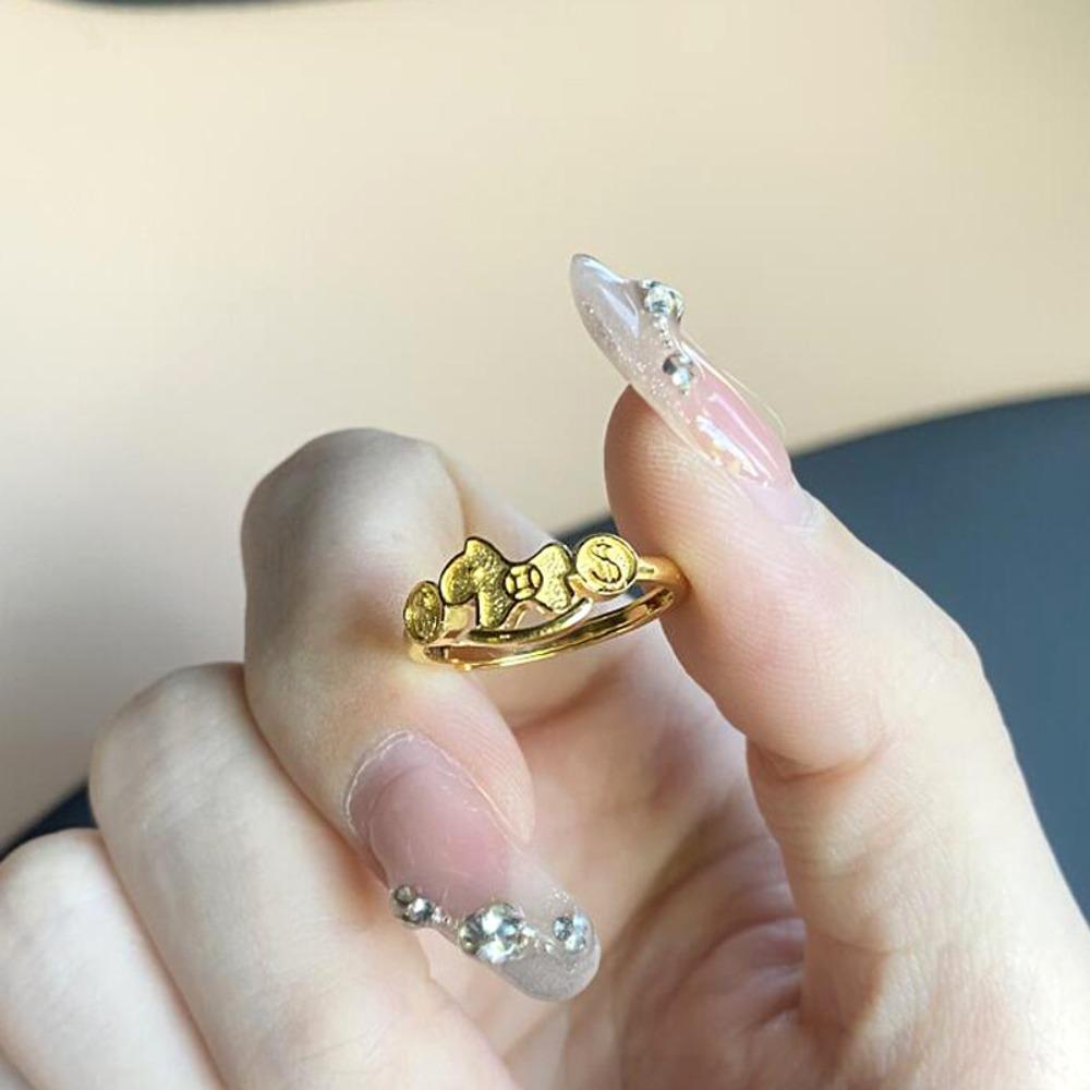 Unique Chinese Vintage Gold Ring for Women Horse Year Money Blessing Artisan Crafted Delicate Fashion Accessory adjustable
