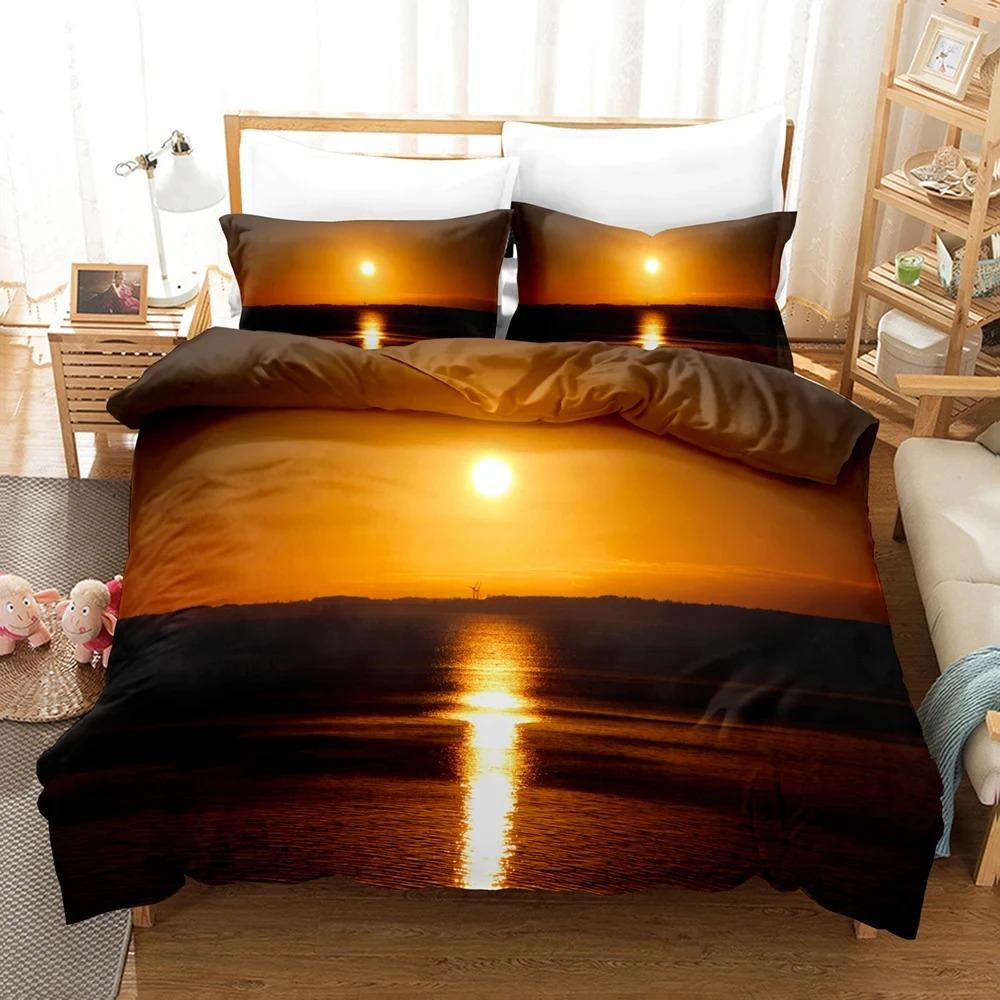 Goldon Sunset Bedding Collection Tropical Beach Holiday Duvet Cover Collection Girl Bed Cover Collection Sunrise Quilt Cover Pillowcase Single Double