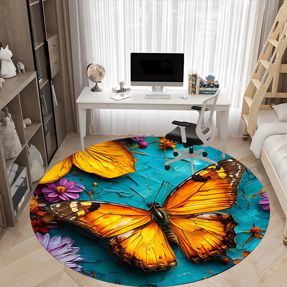 1 Stück Schmetterlingsblumen Büro Runder Teppich, Indoor-Matte Geeignet für Büro, Unter Bürostühlen Schlafzimmer Wohnzimmer Heimdekoration, Raumdeko D074