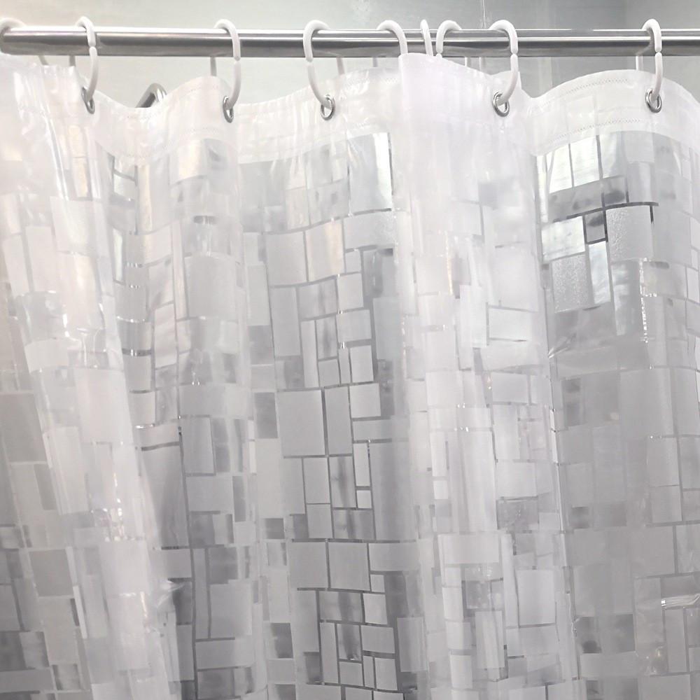 1 Stück rechteckiger, quadratischer Muster-Duschvorhang, wasserdicht, mit Haken für Dusche und Badewanne, transparente Duschabtrennung, universeller Duschvorhang