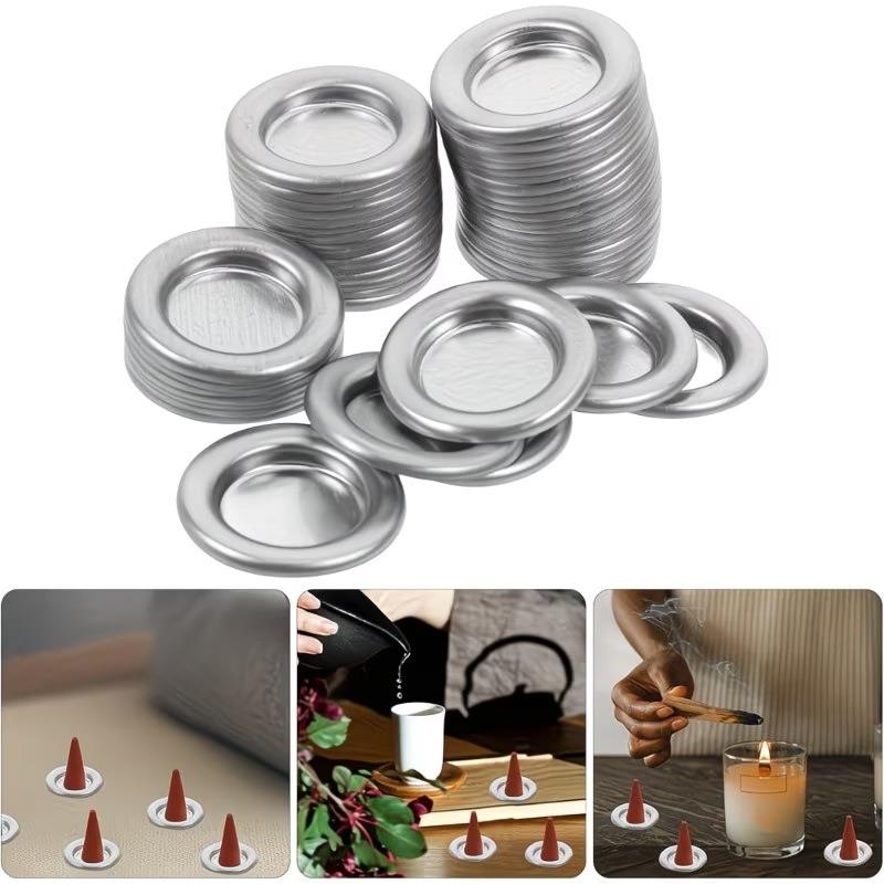 Small Metal Disc Incense Holder 10Pcs Anti-Scratch Heat Resistant Tray for Incense Cone Tower Home Decoration Gift