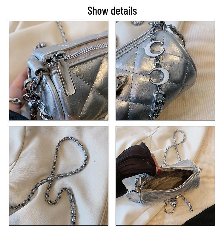 Luxury Diamond Lattice Chain Crossbody Bag: Fashion-Forward, Versatile Round Cylinder for Women