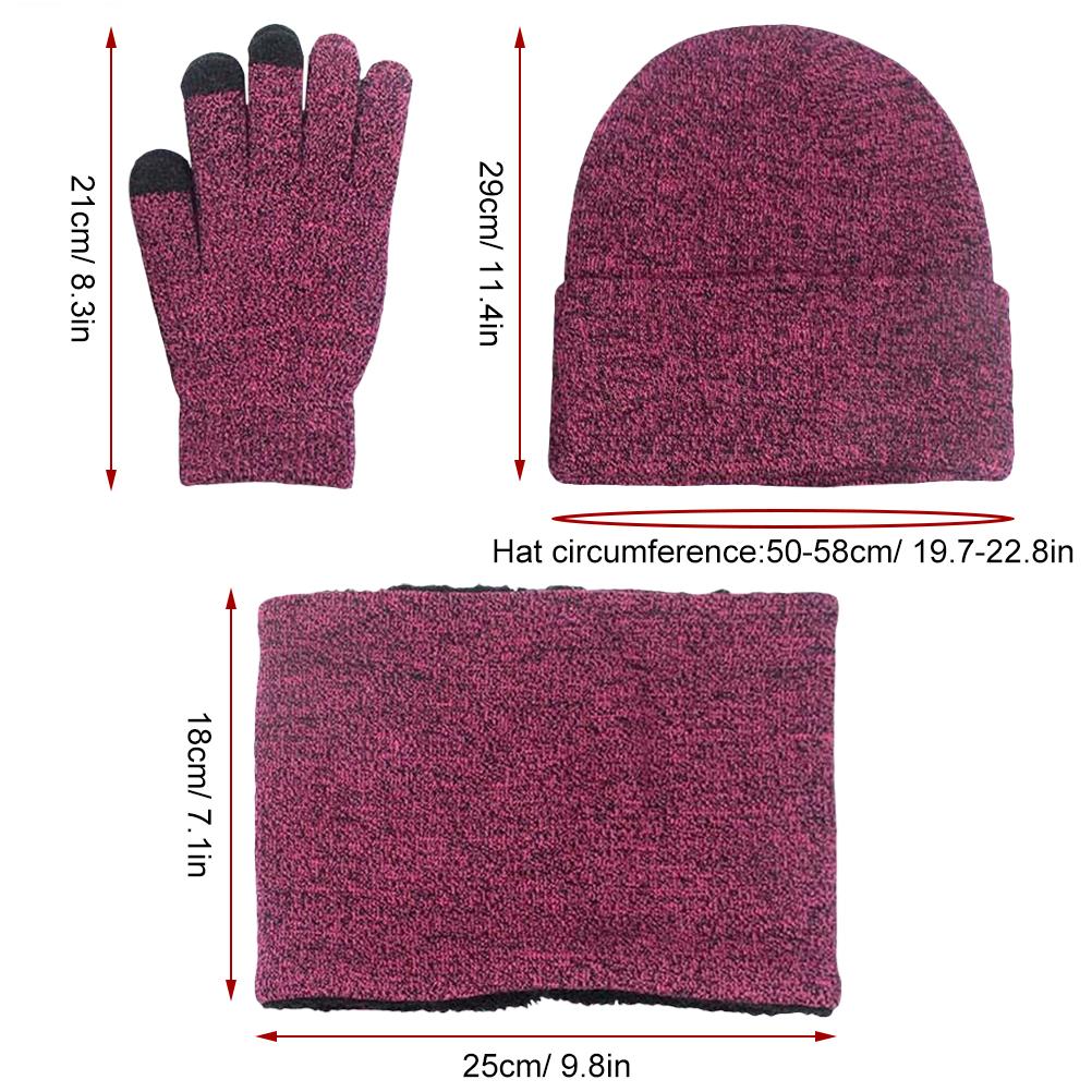 3Pcs Winter Knitted Hat Scarf Gloves Set Fleece Lined Warm Beanie Touch Screen Gloves for Women Men Outdoor Cycling