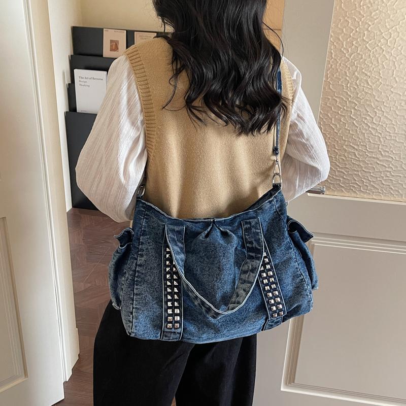 Vintage Denim Bag Women's Lightweight Shoulder Bag Commuter Large Capacity Crossbody Bag